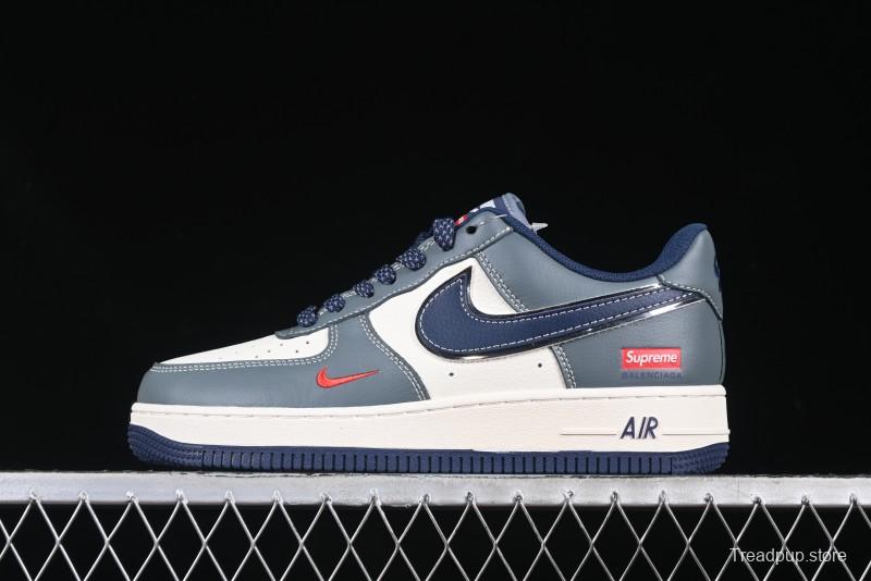 Nike Air Force 1 '07 Low Supreme Casual Sneakers in Grey Blue with Red Swoosh - XZ6188-382