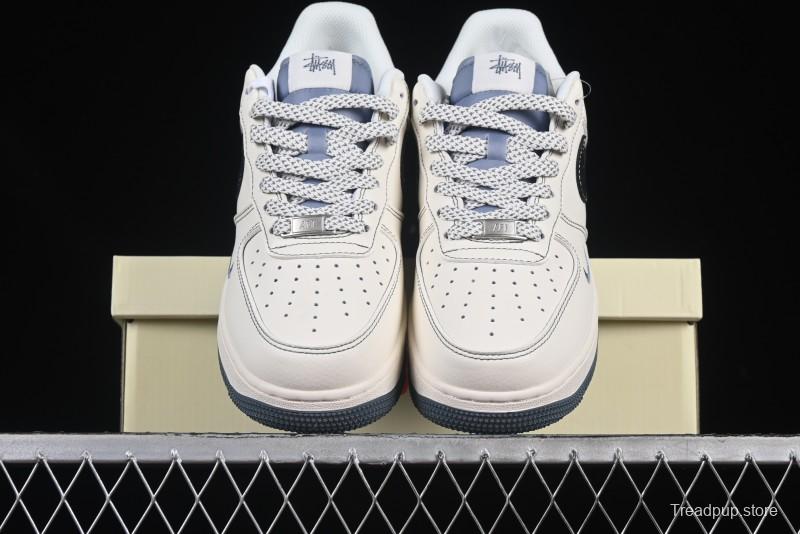 Nike Air Force 1 '07 Low Stussy Collaboration Grey Base Black Swoosh Casual Sneakers - XZ6188-761