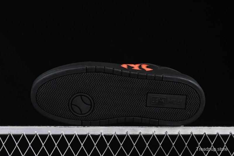 NY Yankees Black Leather Sneakers – Bold Orange Logo Edition