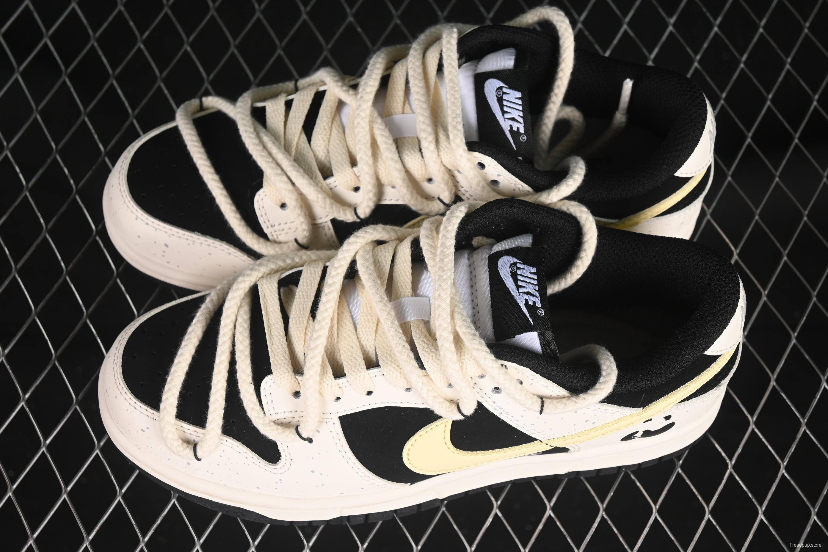 Nike Dunk Low Retro Casual Sneakers with Panda Cheesy Colorway and Splatter Effect - DD1391-100