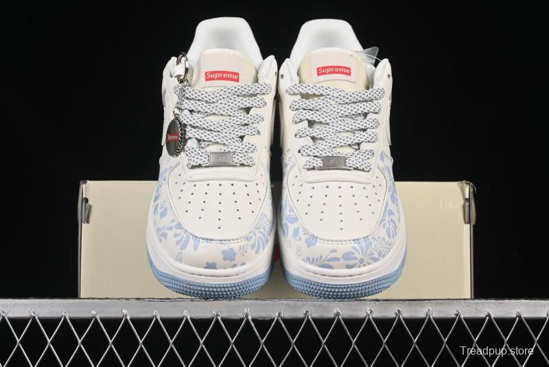 Nike Air Force 1'07 Low Supreme Co-branded Blue and White Casual Sneakers - XX3168-137