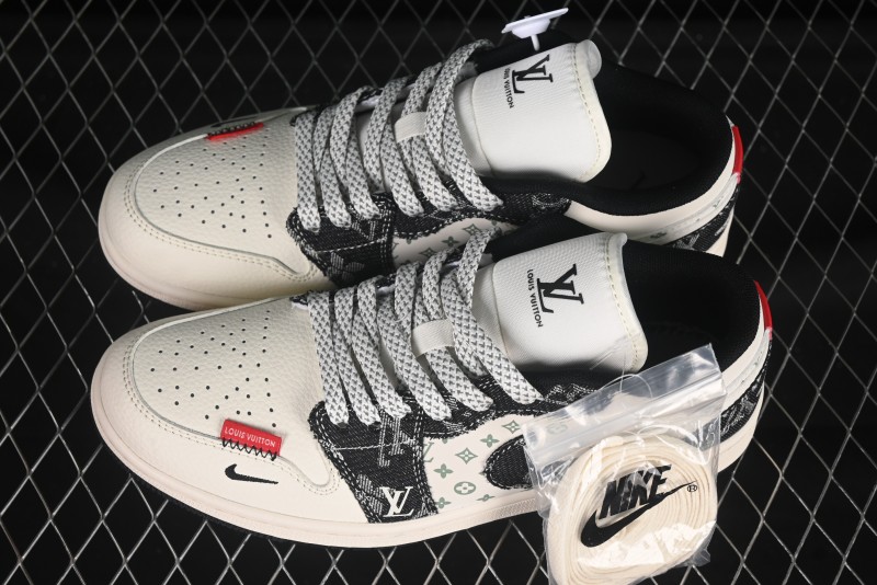 Nike Air Jordan 1 Low LV Collaboration Black Broken Check Custom High-End Retro Basketball Shoes - YX5066-332