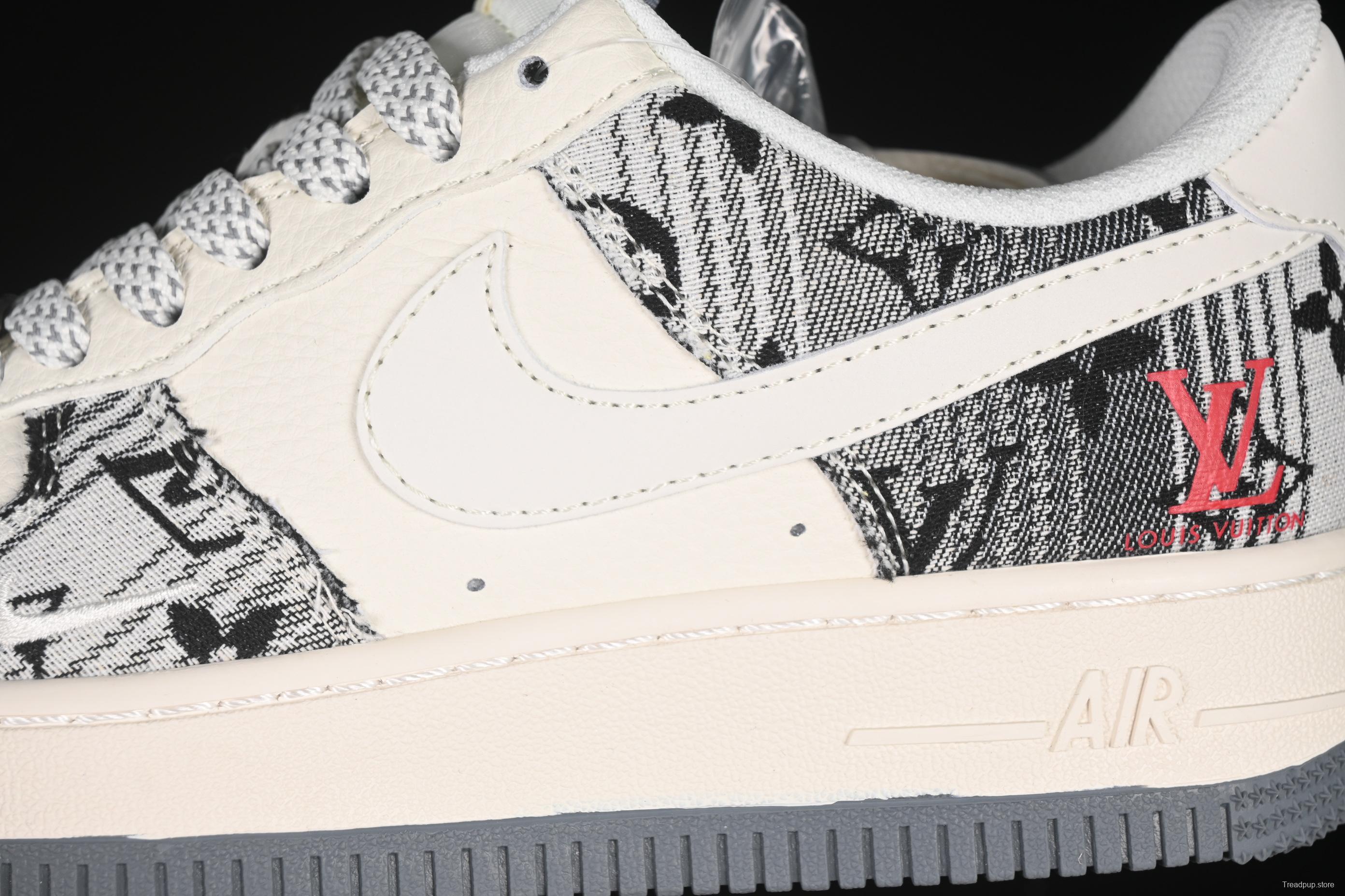 Nike Air Force 1 '07 Low LV Collaboration Black Grey Printed Denim Casual Sneakers - XS1958-587
