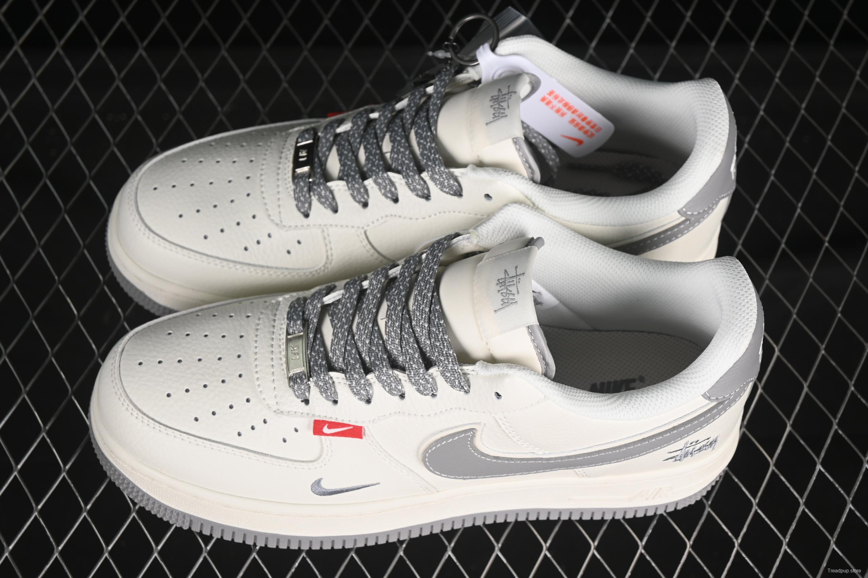 Nike Air Force 1'07 Low Stussy Collaboration Grey Swoosh Grey Base Red Label Casual Sneakers - CS5288-008