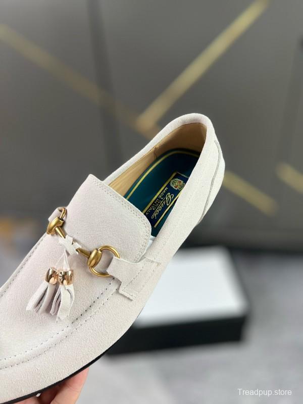 2024 Women Gucci White Suede Leather Loafers