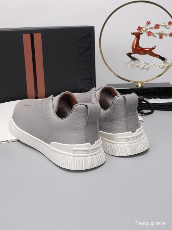 2024 Men Ermenegildo Zegna Light Grey Leather Suede Low Top Sneakers MJ00240