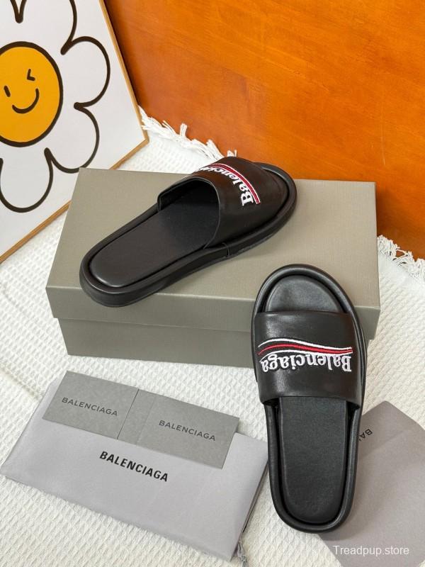 2025 Slippers Balenciaga Black Leather Slippers KFY00230