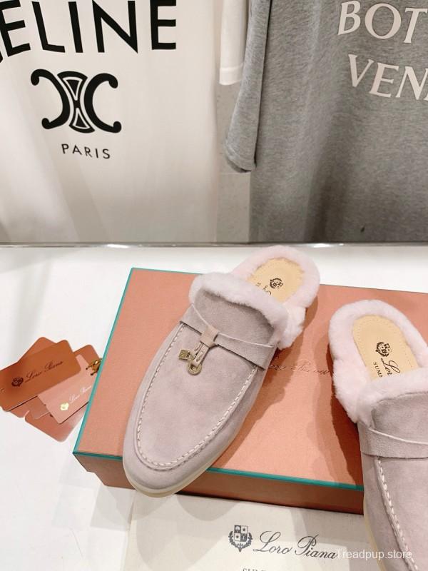 2024 Slippers LP light pink suede shearling slippers MJ00300