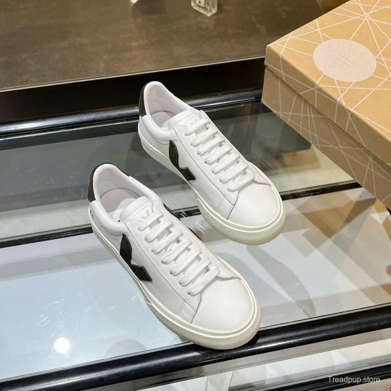 2025 Unisex VEJA White Black Leather Canvas Vulcanized Sneakers MJ00240