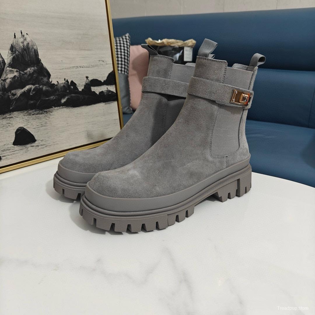 2024 Women Dolce & Gabbana Grey Suede Ankle Boots