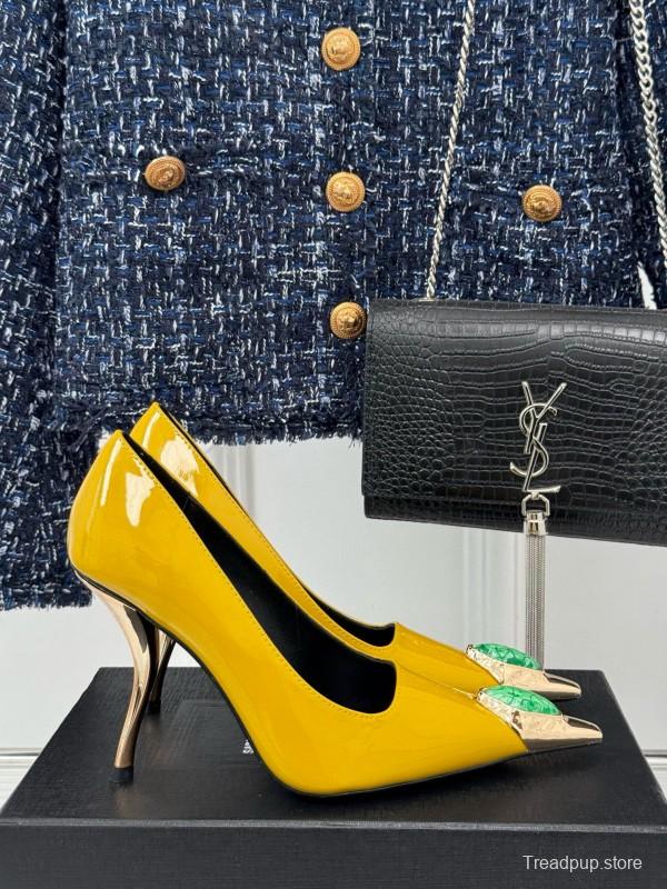 2024 Women Yves Saint Laurent Yellow Patent Leather High Heels