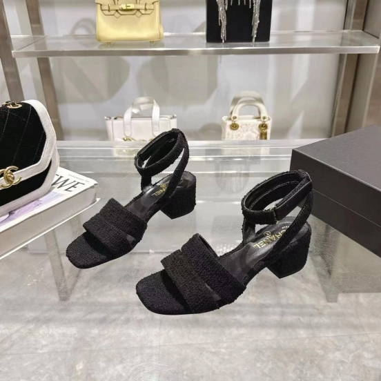 2025 Women Chanel Black Tweed Sandals LY00280