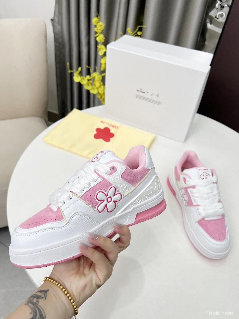 2025 Unisex WEFLOWER White Pink Suede Leather Sneakers LY00280