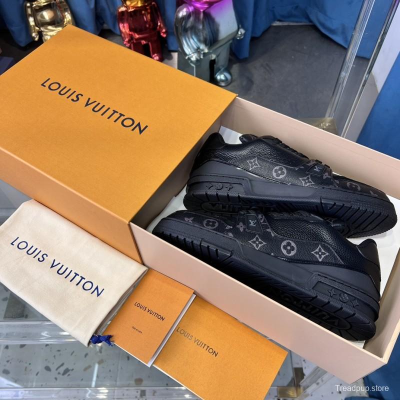 2025 Unisex Louis Vuitton Black Grey Leather Trainer