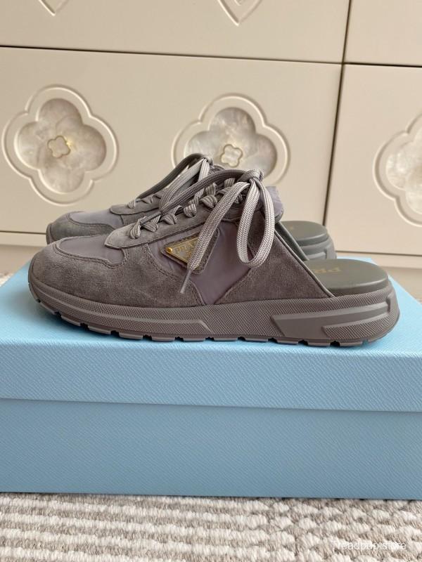 2025 Women Prada Grey Suede Nylon Sneakers LY00290