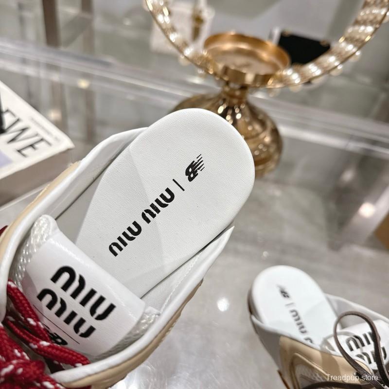 2025 Women Miu Miu Beige White Leather Sneakers