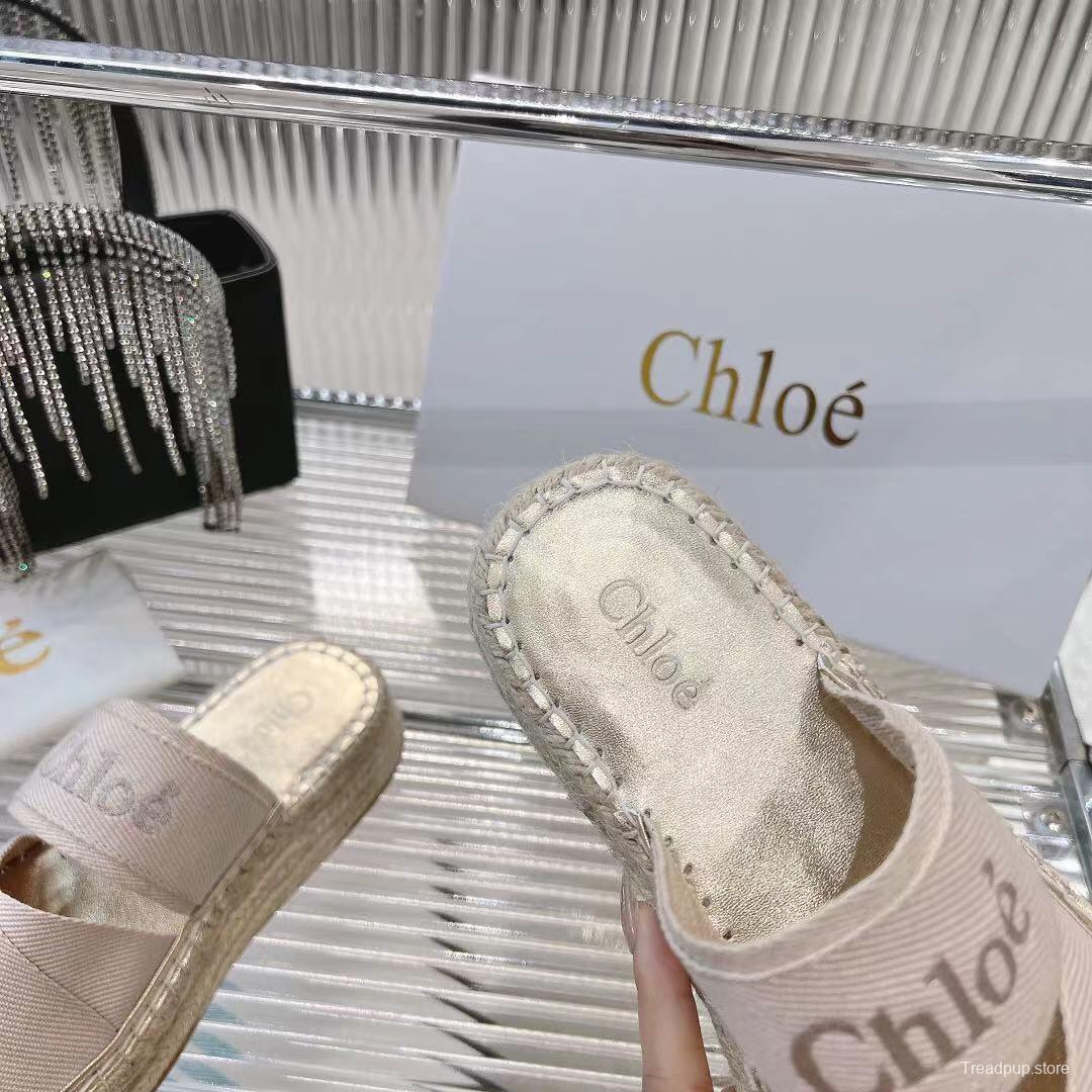 2025 Women Chloé Beige Fabric Espadrille Slip-On Sandals LY00320