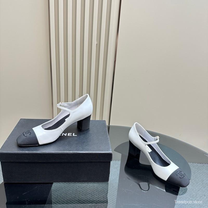 2025 Women Chanel White Black Leather Mary Jane Double Strap CC Logo KFY00290