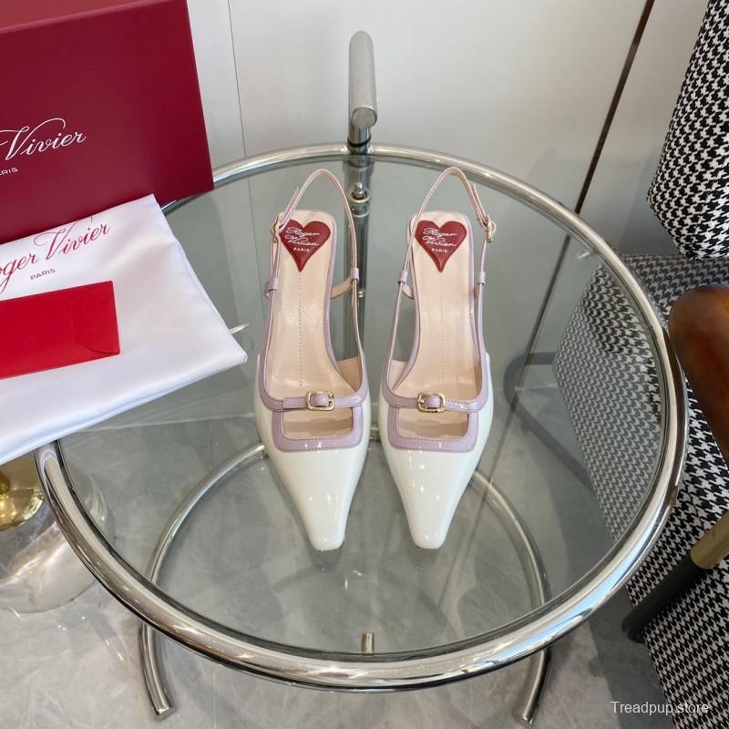 2025 Women Roger Vivier White Pink Leather Patent Leather Slingback KFY00340