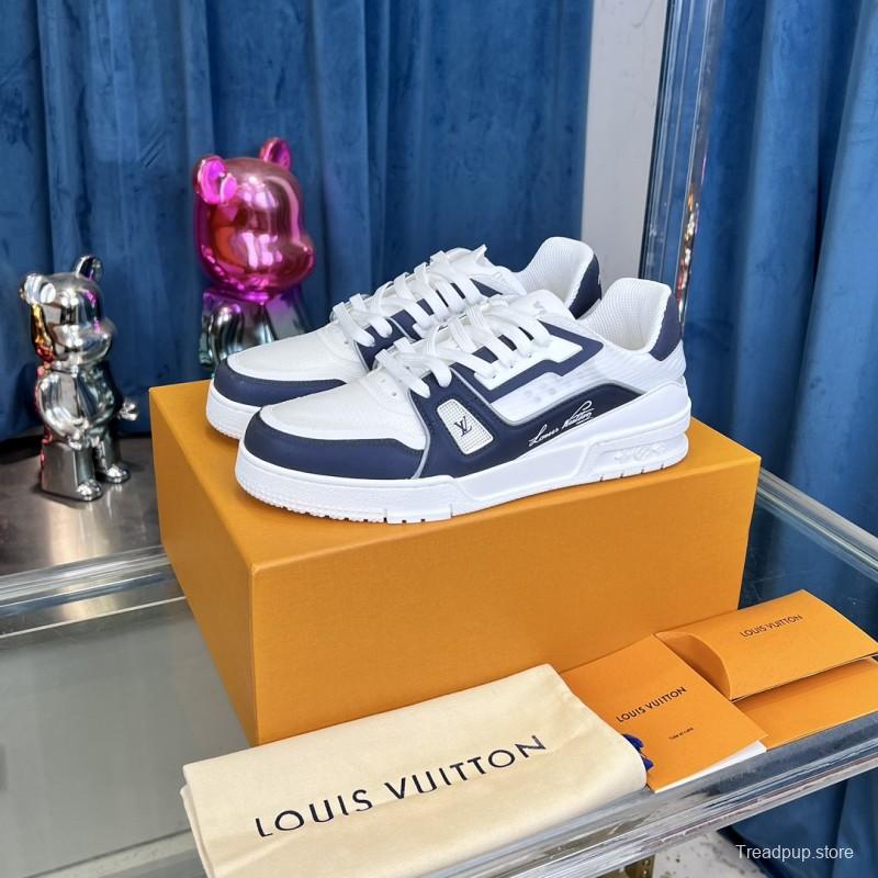 2025 Unisex Louis Vuitton White Navy Leather Trainer