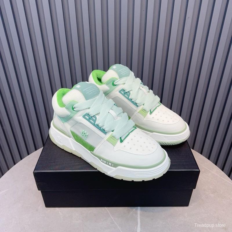 2024 Unisex Amiri White Green Leather Mesh Sneakers MJ00360