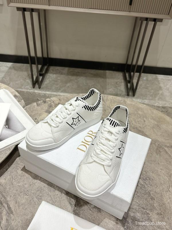 2025 Women Dior White Knit Leather Sneakers Star Logo KFY00330