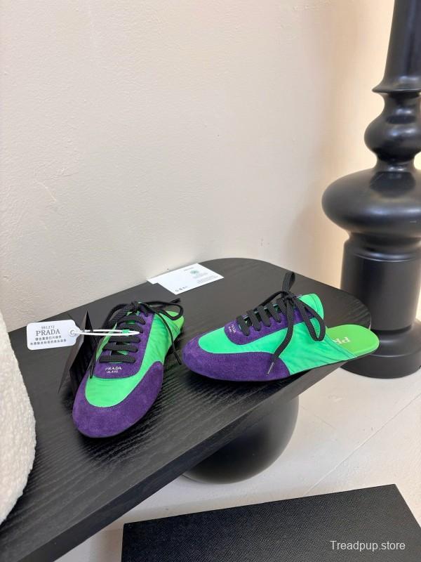 2025 Women Prada Green Purple Suede Sneakers