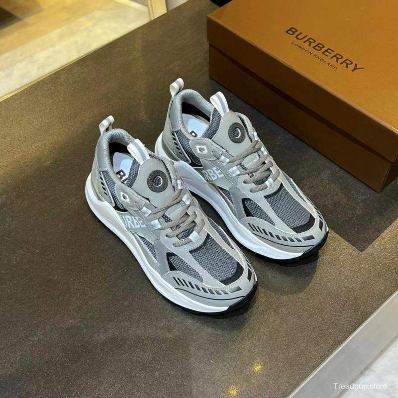 2025 Unisex Burberry Grey Suede Leather Mesh Sneakers Vintage Code MJ00380