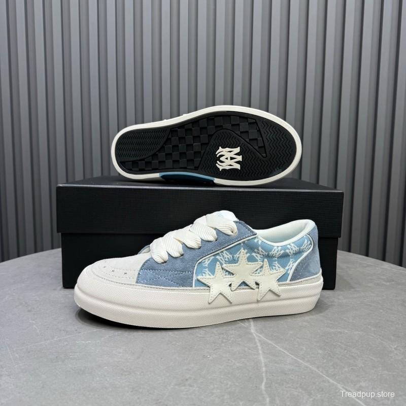 2025 Unisex Amiri Blue White Suede Canvas Sneakers
