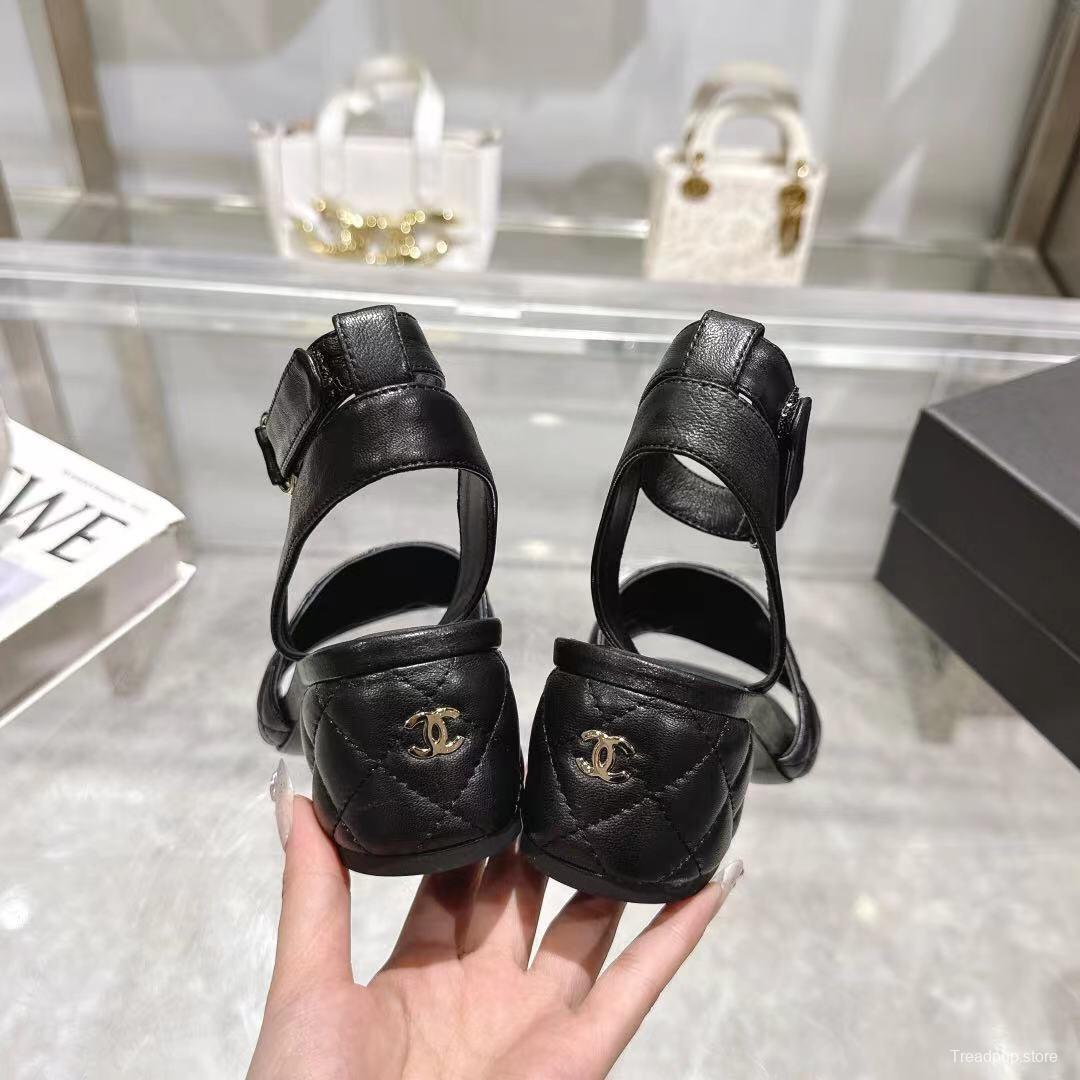 2025 Women Chanel Black Leather Sandals LY00280