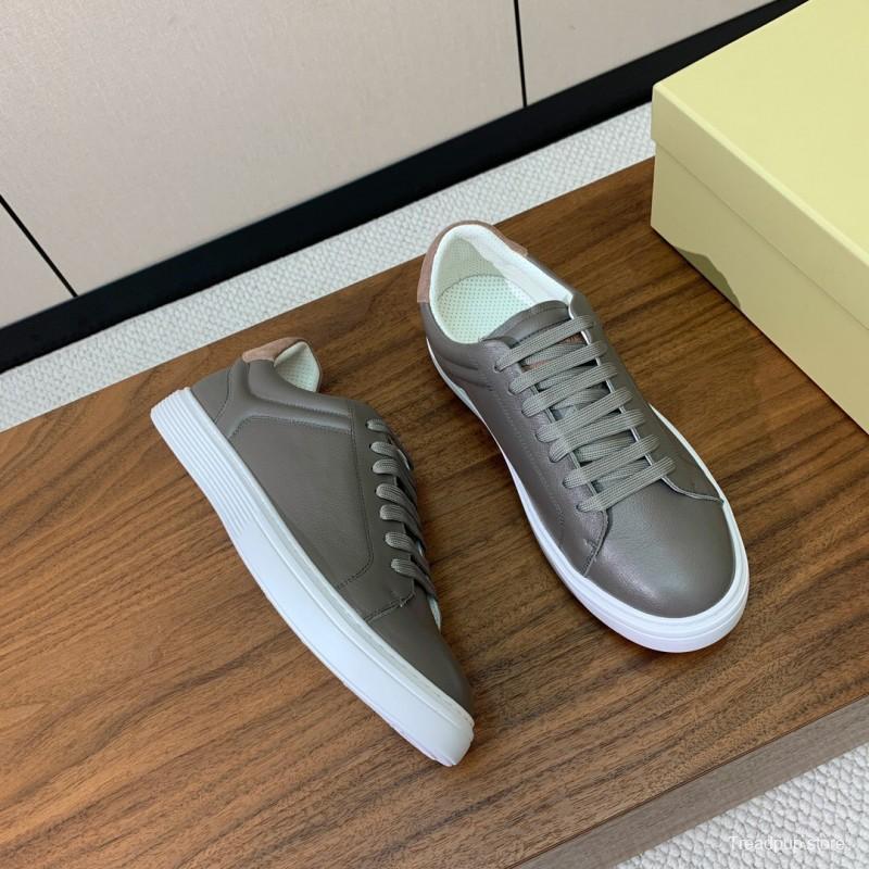 2025 Men Brunello Cucinelli Gray Leather Casual Sneakers Handmade Smooth Finish KFY00310 (M)