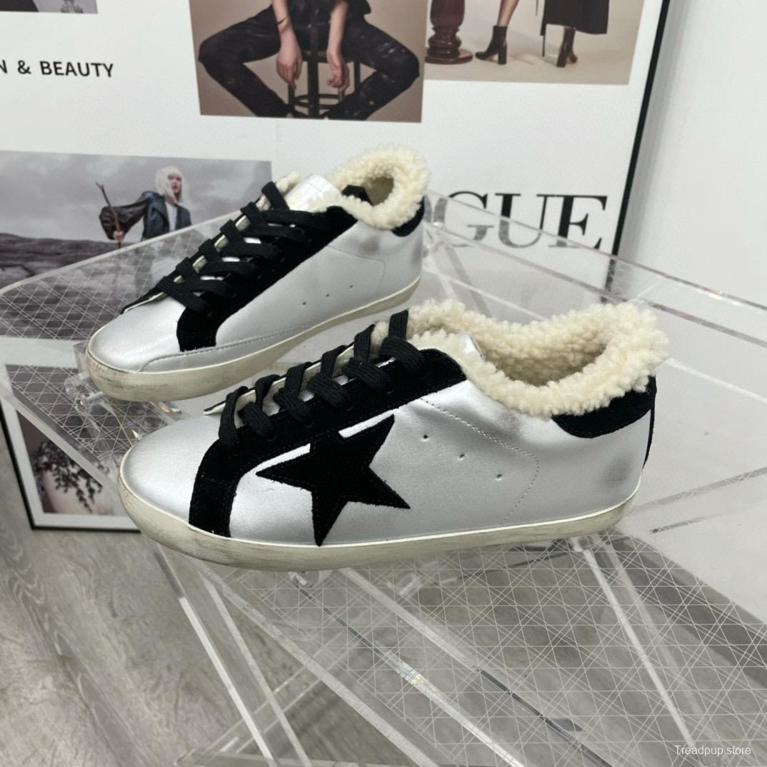 2025 Women GGDB Black White Leather Shearling Sneaker