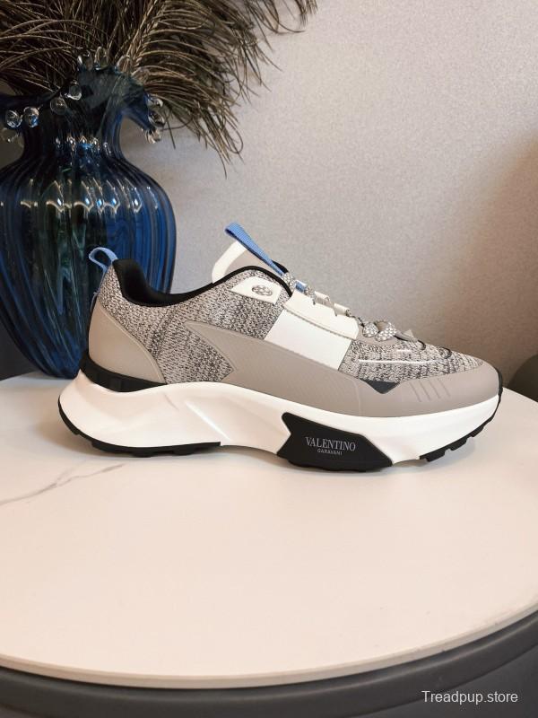 2024 Unisex Valentino White Grey Blue Fabric Leather Sneakers MJ00340