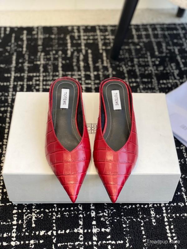 2025 Women Toteme Red Leather Pointed Toe Mule KFY00290