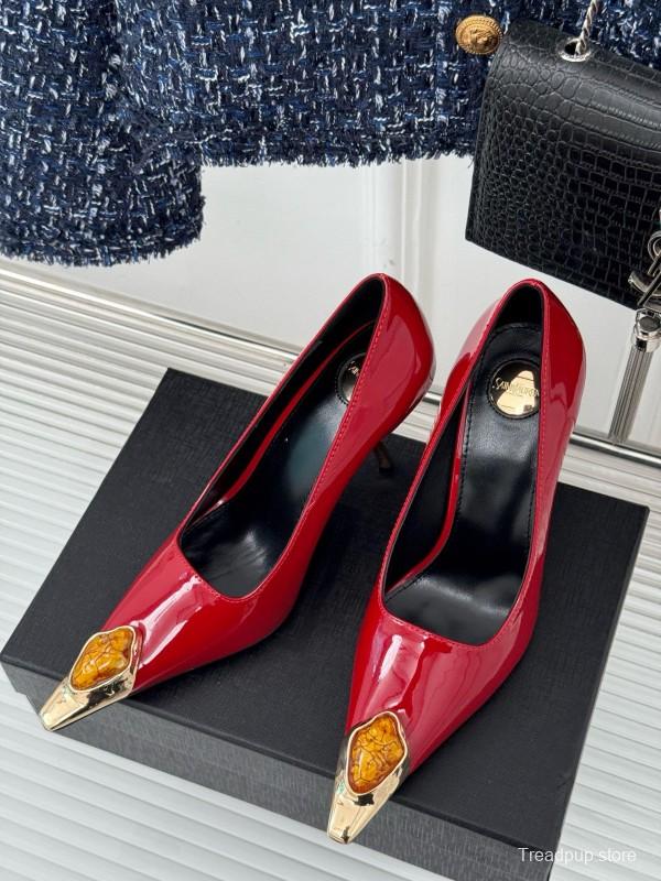 2024 Women Yves Saint Laurent Red Patent Leather Pumps MJ00330