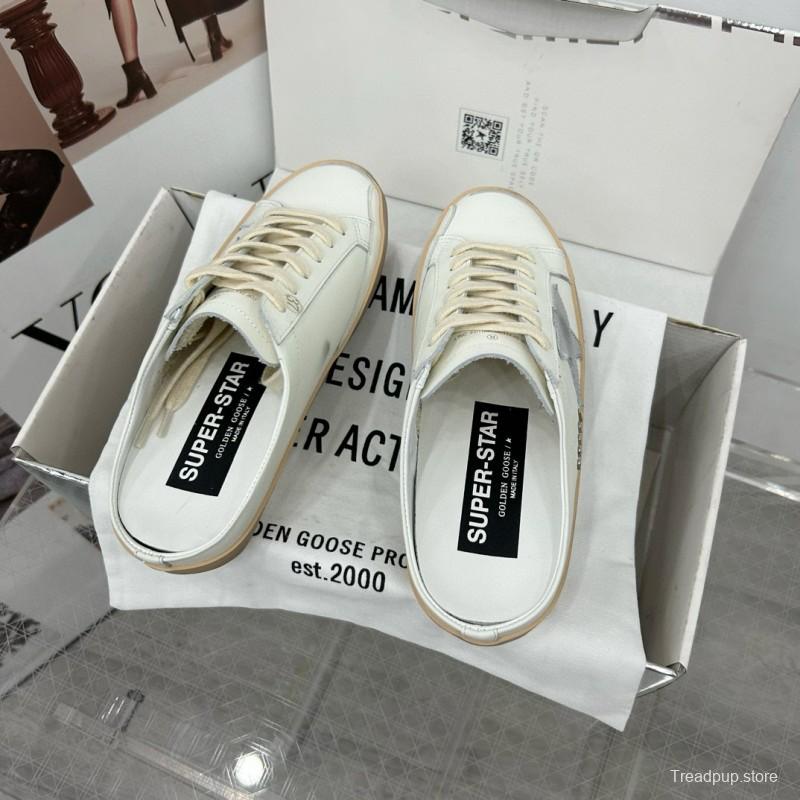 2025 GGDB White Grey Leather Slip-On Sneakers