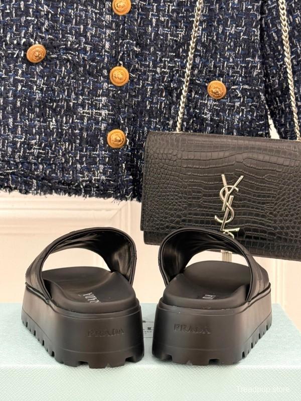 2025 Slippers Prada Black Leather Slippers