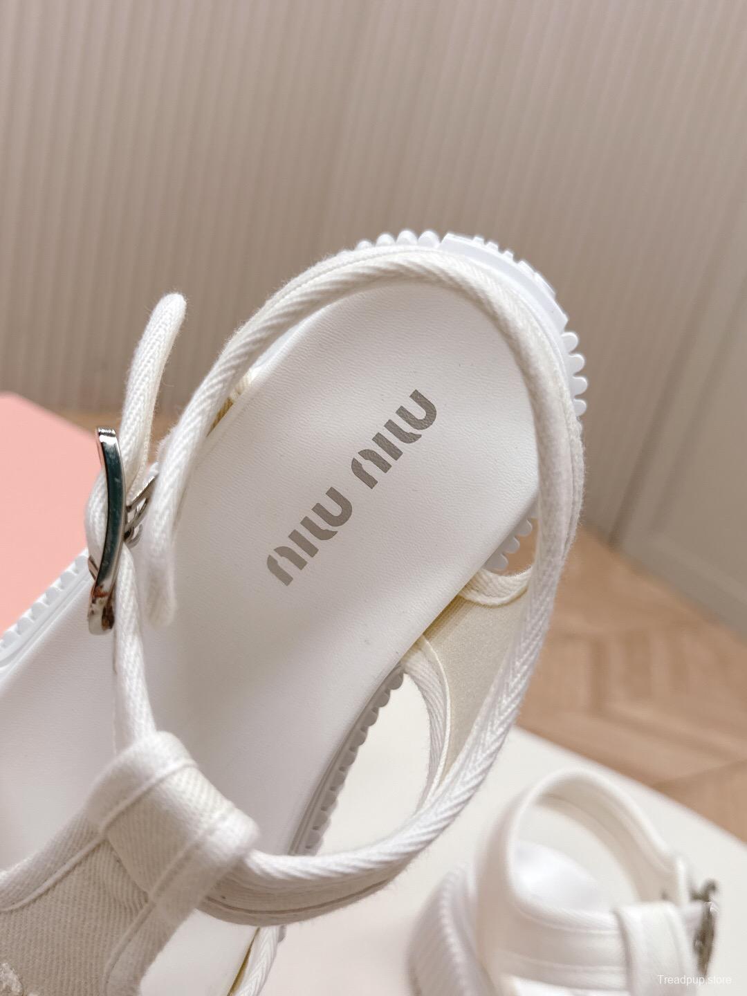 2025 Women Miu Miu White Canvas Sandals