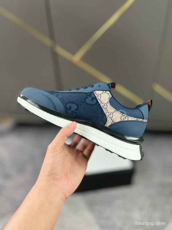 2024 Men Gucci Blue Beige Mesh Leather Sneakers MJ00260