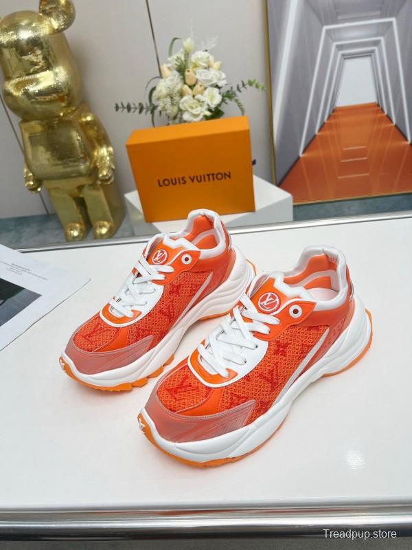 2025 Unisex Louis Vuitton Orange White Mesh Leather Sneakers LY00340(F)/LY00341(M)
