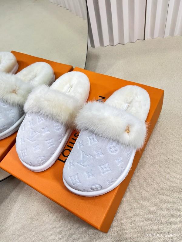 2024 Slippers Louis Vuitton White Fur Slippers MJ00340