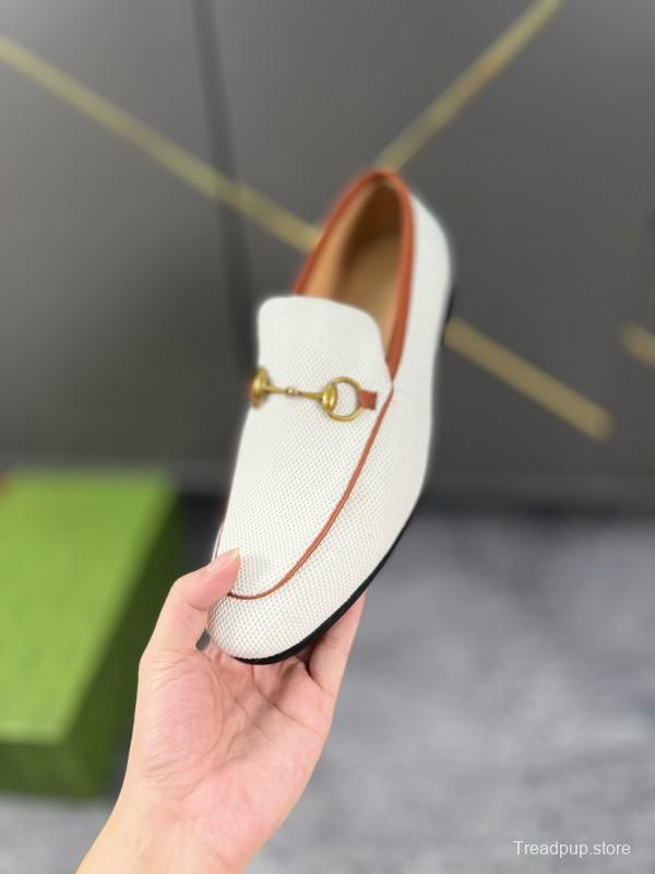 2024 Men Gucci white brown leather loafers MJ00280