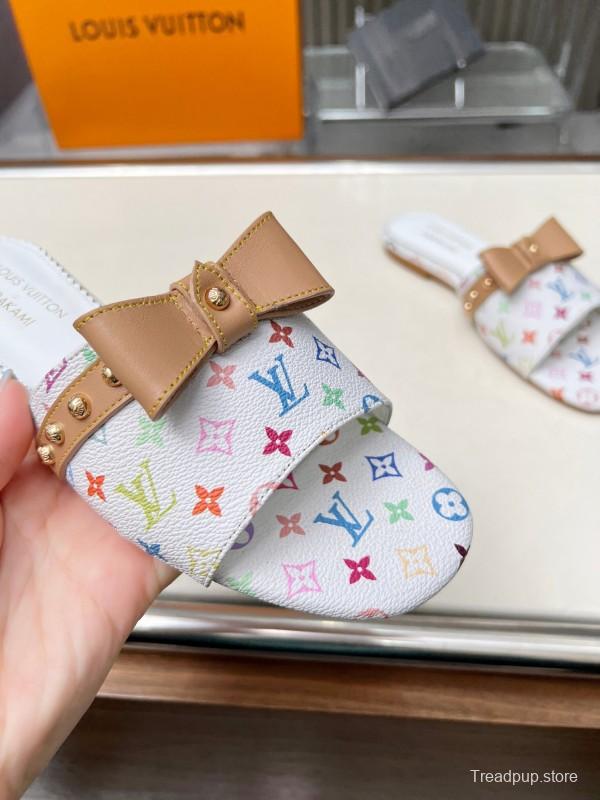 2025 Women Louis Vuitton White Multicolor Leather Slippers Monogram LY00200