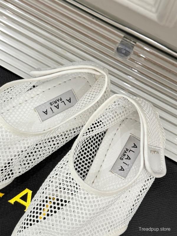 2025 Women ALAIA White Mesh Slippers