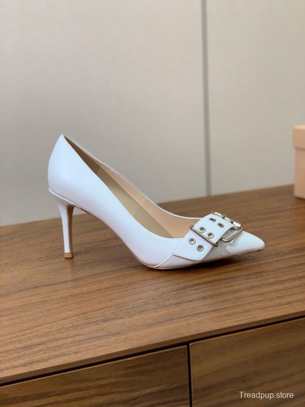 2025 Women Gianvito Rossi White Leather Buckle Pumps KFY00300