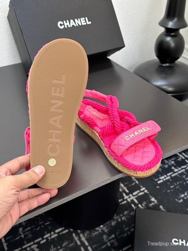 2025 Women Chanel Pink Fabric Rope Sandals LY00260