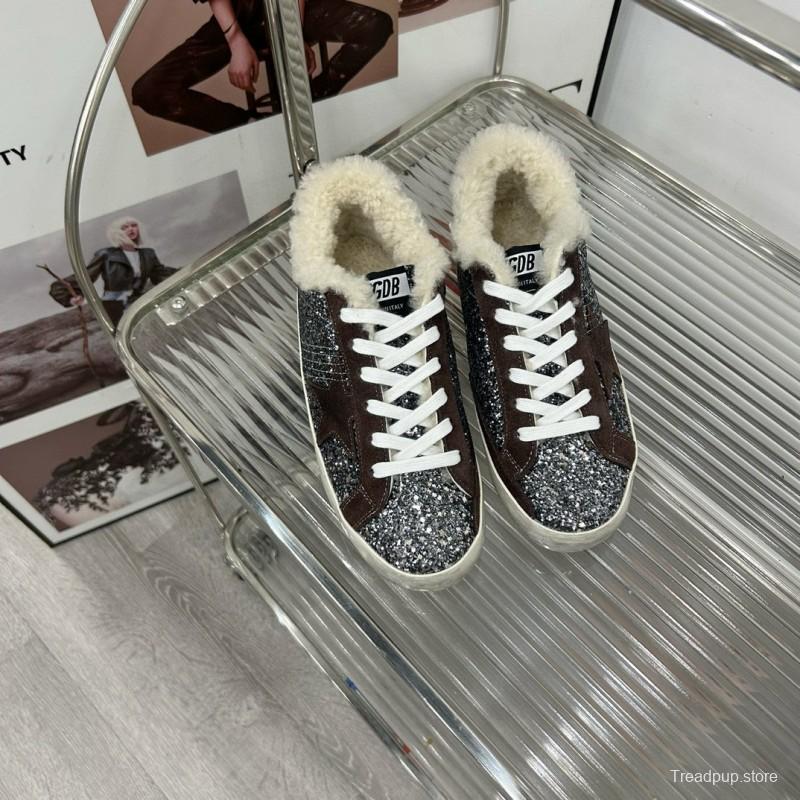 2025 Women GGDB Black Silver Glitter Leather Sneakers MJ00260