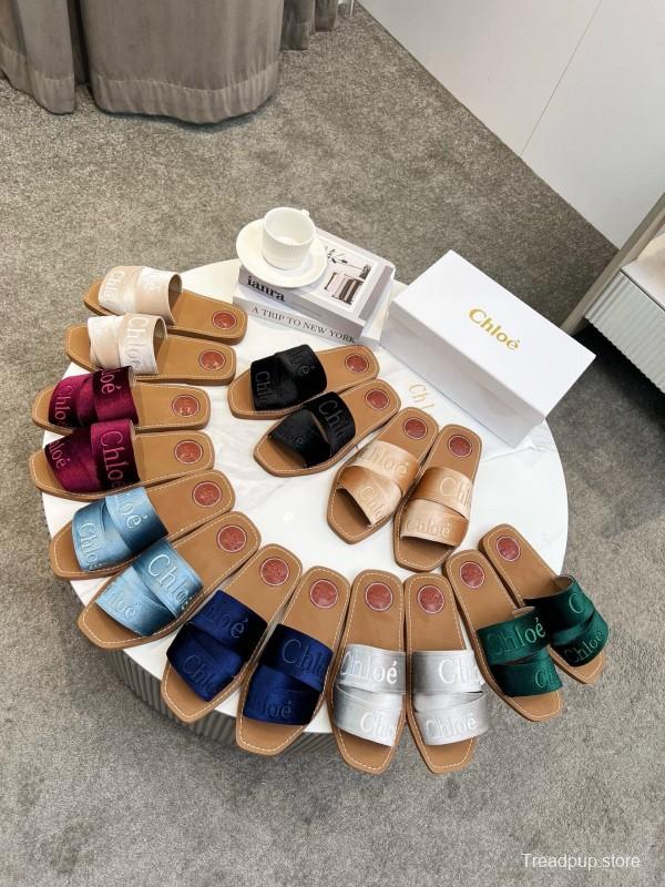 2025 Women Chloé Blue Denim Leather Slippers LY00200