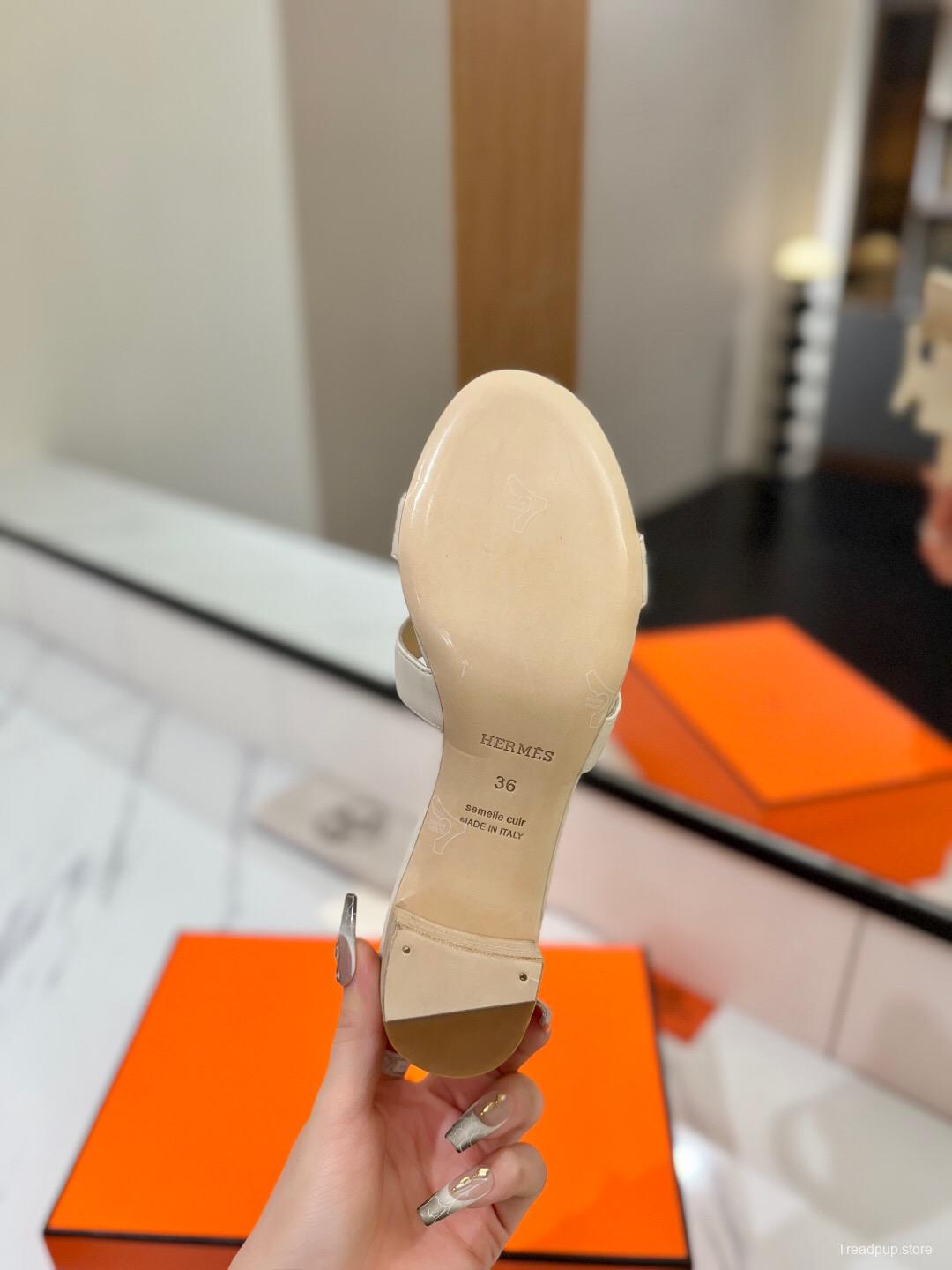 2025 Women Hermès Ivory Leather Sandals