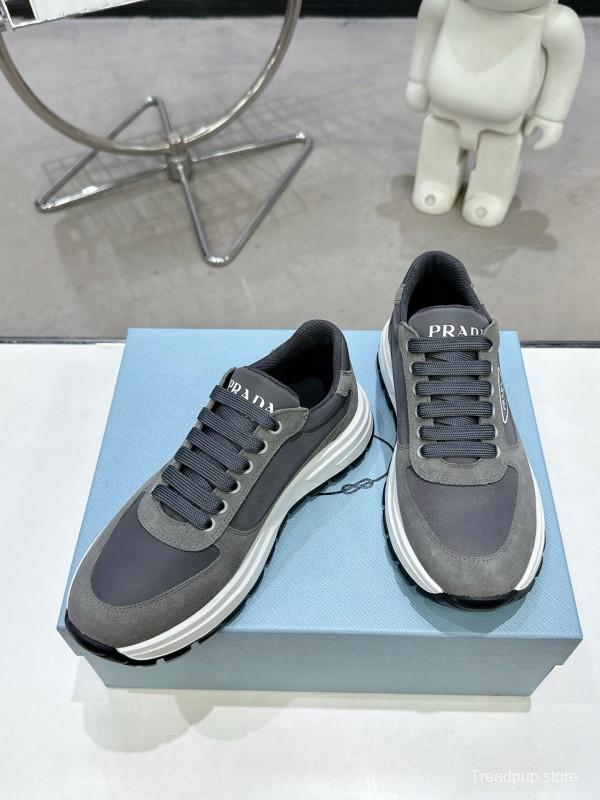 2025 Unisex Prada Grey Suede Leather Sneakers KFY00310